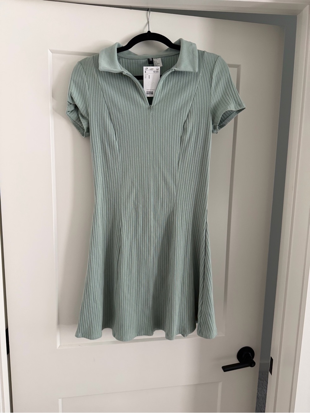 H&M Mint Ribbed Polo Mini Dress